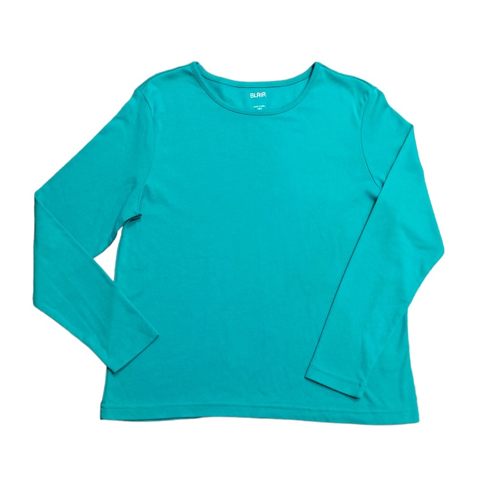New. Medium. Teal blue basic long sleeve cotton tee by Blair